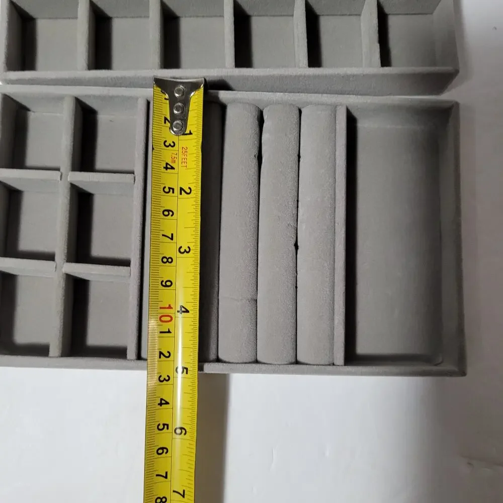 Set of 2 Elegant Gray Velvet Jewelry Organizer Trays